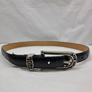 Brighton Black Leather Belt Silver Tone Metal S/28" B3103